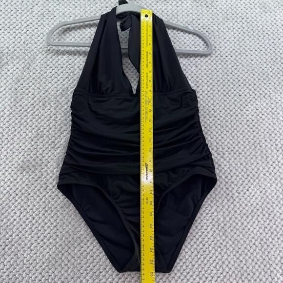 Lands End Swimsuit Womens 8 Black Once Piece Plunge V-Neck Halter Tie Sexy - Picture 11 of 12